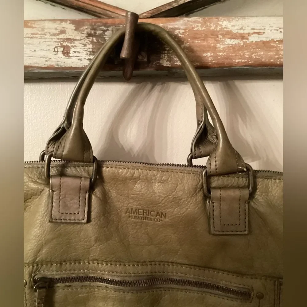 AMERICAN LEATHER CO GROVE OLIVE GREEN LEATHER SATCHEL CROSSBODY BAG